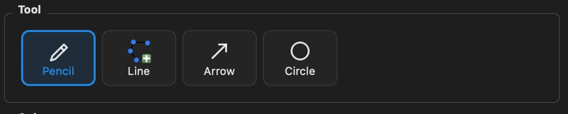 The tool picker: pencil, line, arrow, circle