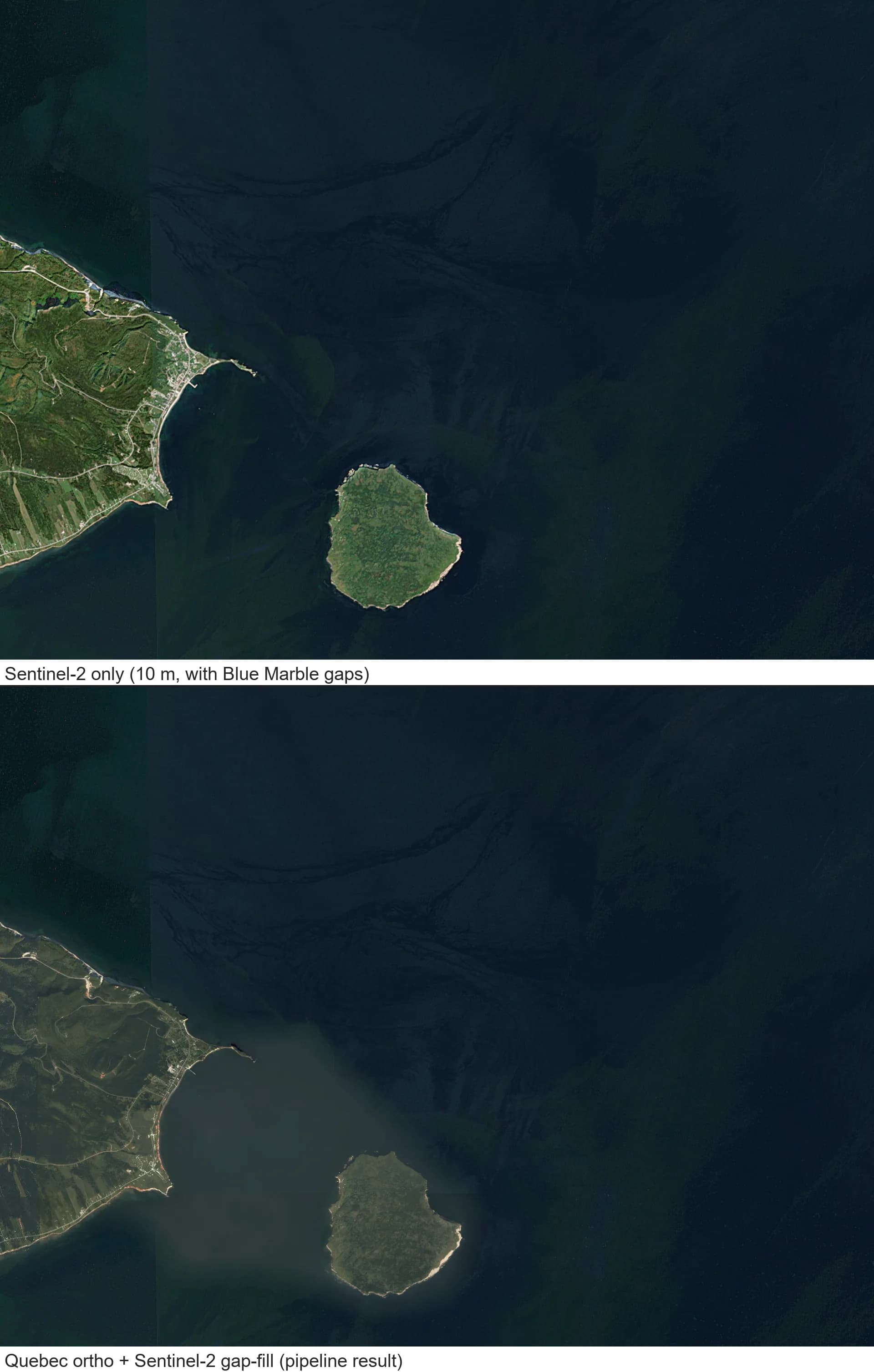 Fusion Quebec + Sentinel-2 sur la cote gaspesienne