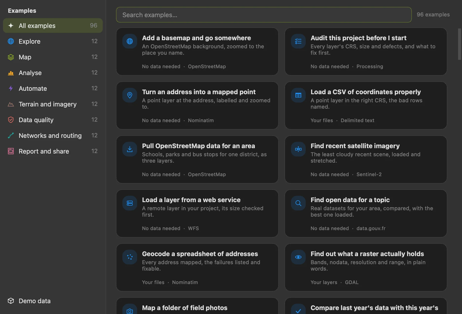 The example cards shown when a new thread opens