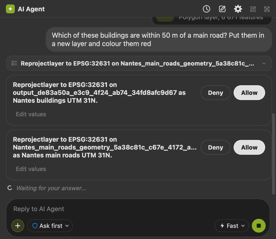 The inline permission card asking to approve a step