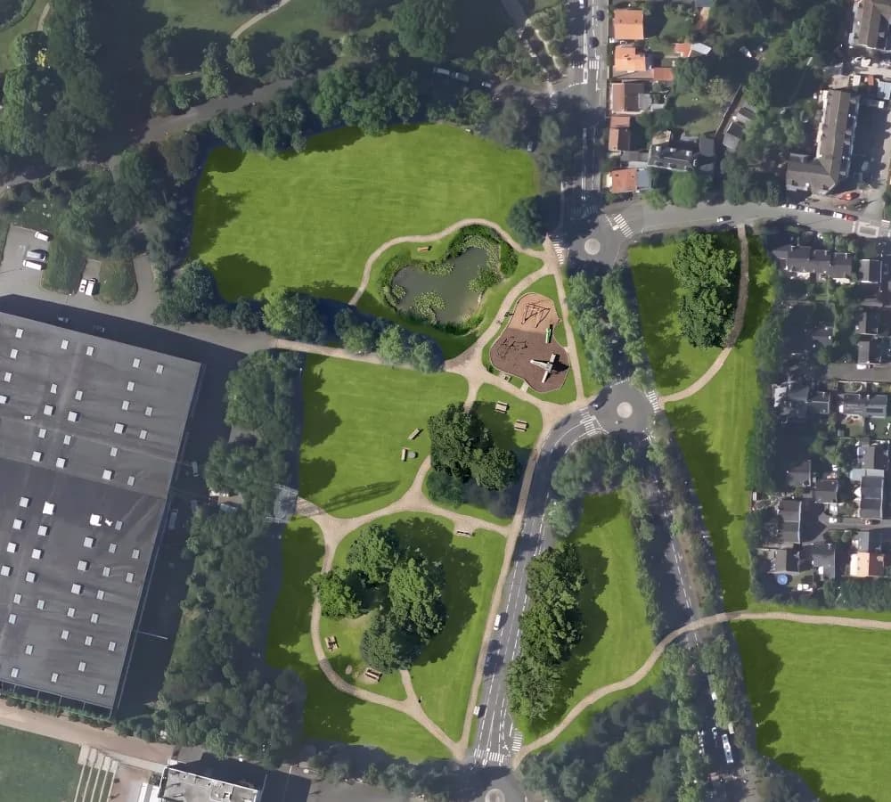 Un parque sobre el aparcamiento, dibujado por AI Edit sobre la misma ortofoto