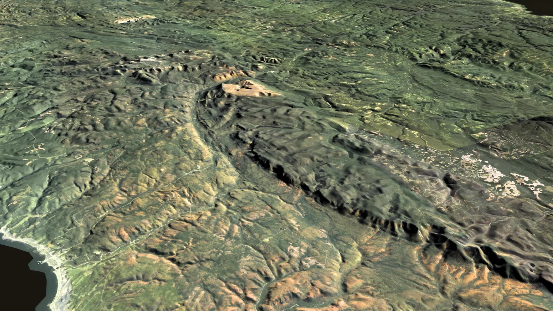 Surowy teren, rozdzielczość 10 m. Ortofotomapy Quebecu + Sentinel-2 + SRTM.