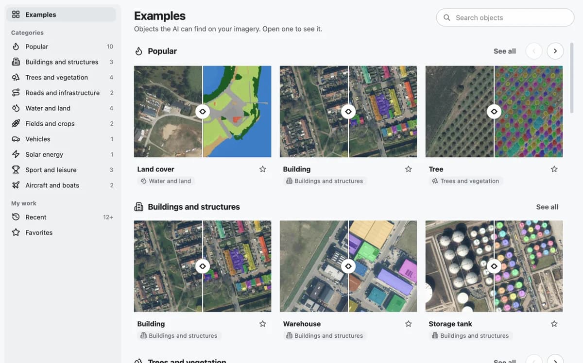 The AI Segmentation library of example objects in QGIS