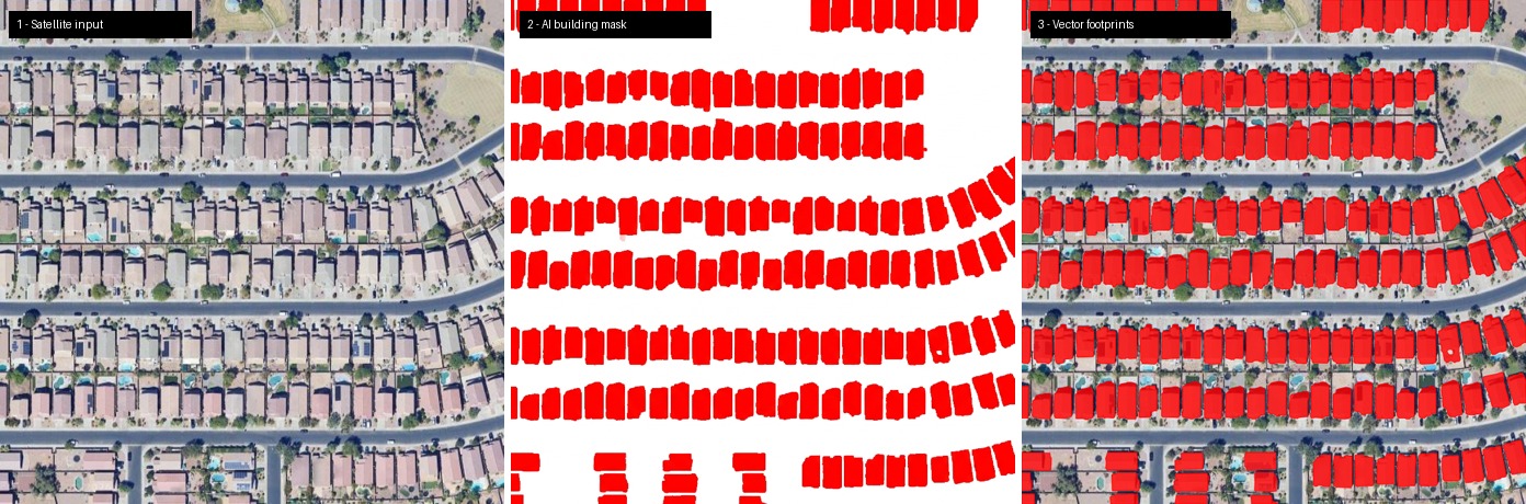 From aerial image to red mask to vector footprints