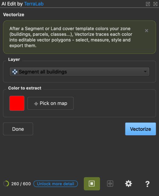 The Vectorize panel