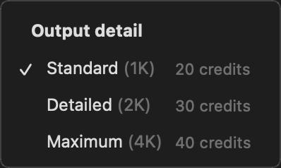 The output detail menu with 2K and 4K unlocked on Pro