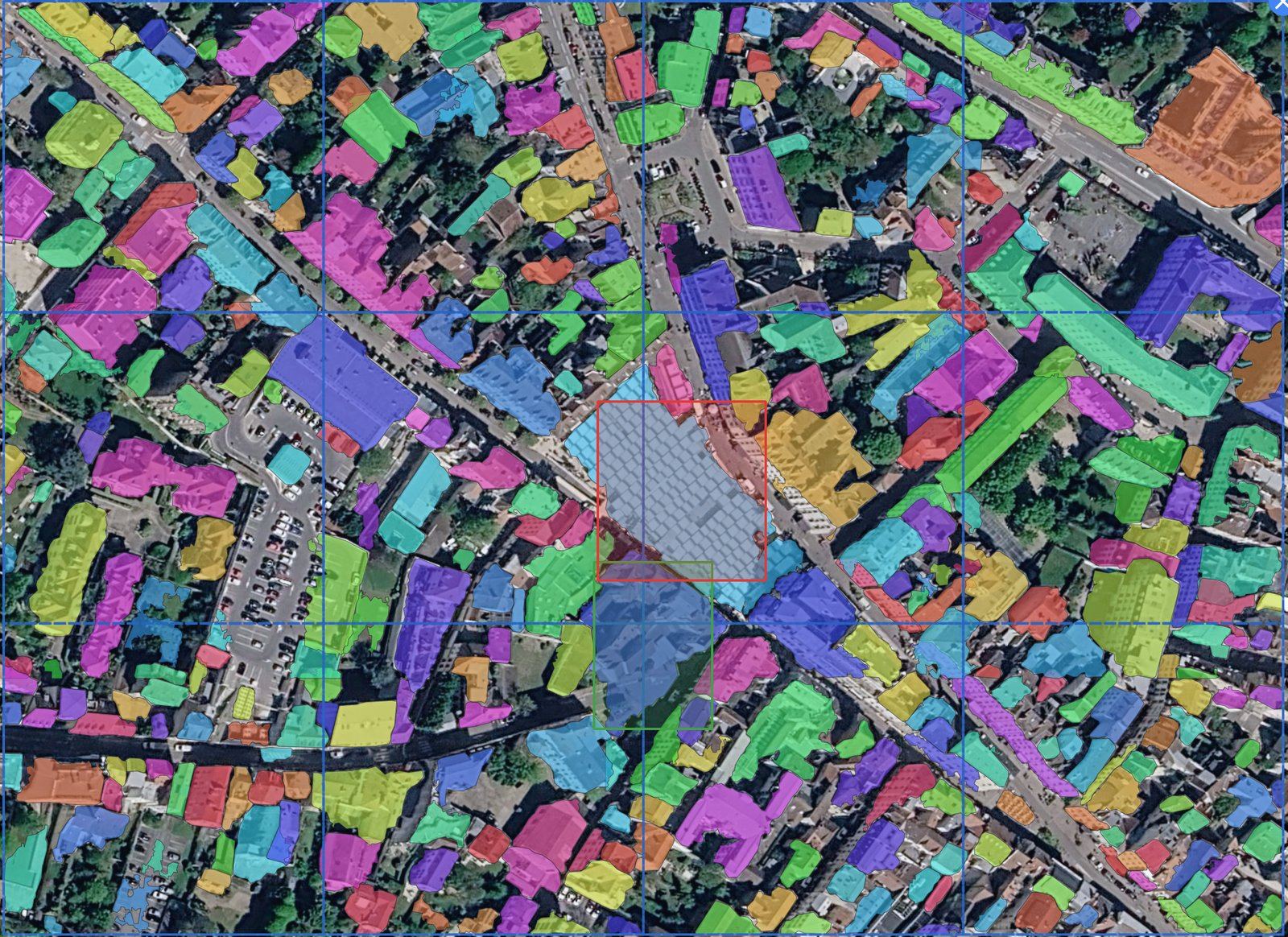 Show an example: one positive example (green) and one exclusion (red) drawn on the map