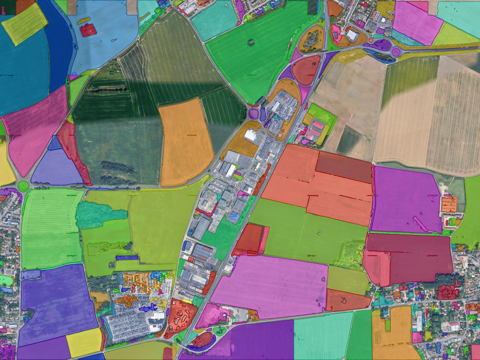 Farm parcels before and after automatic detection (after)