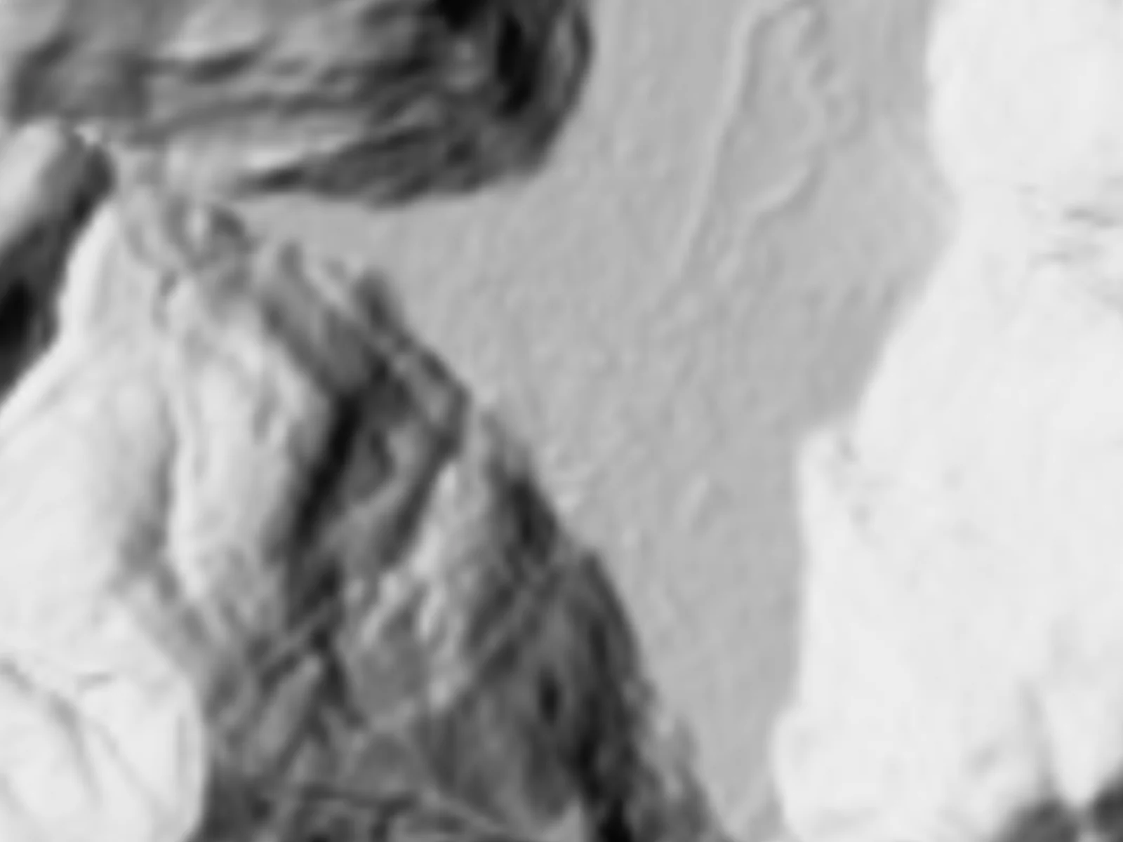 Hillshaded relief of the Pique valley at Bagnères-de-Luchon, France: on one side the 30 m Copernicus DEM shows blurred slopes, on the other IGN's 1 m LiDAR terrain model shows the river, roads, field edges, gullies and the town's street grid. (before)